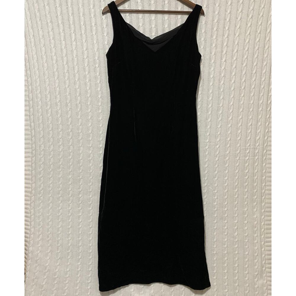 Laura Ashley Sleeveless 90's Vintage Black Velvet Maxi Dress Women’s Size 14